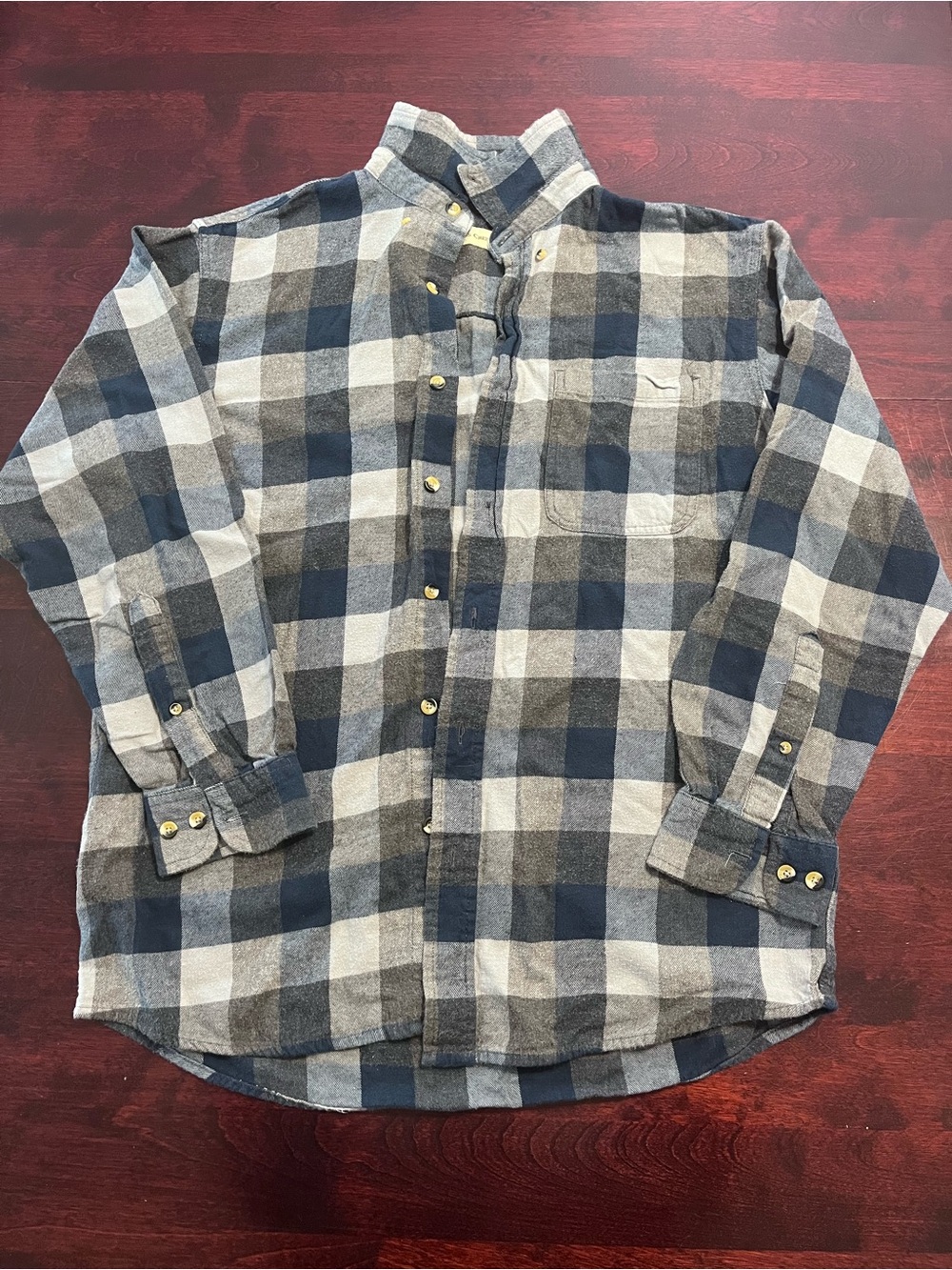 Men's Navy and Gray Plaid Button-Down Shirt